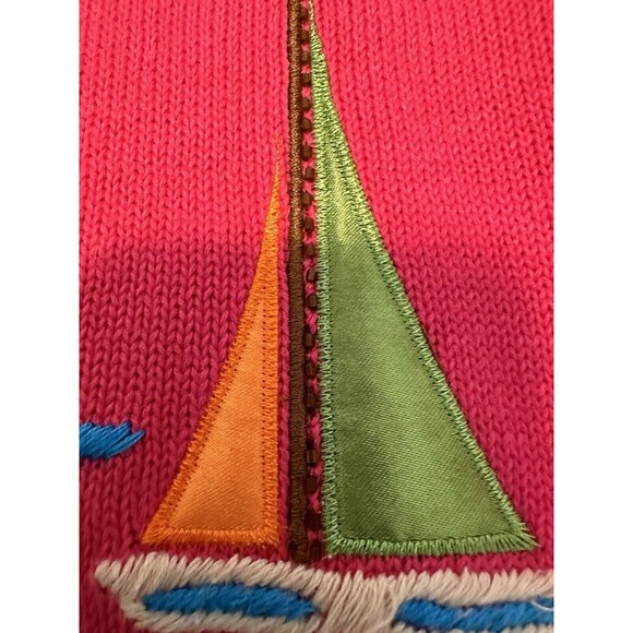 Breckenridge Womens Petite Cardigan Sweater Embellished Sailboats Tropical XL - Picture 7 of 10